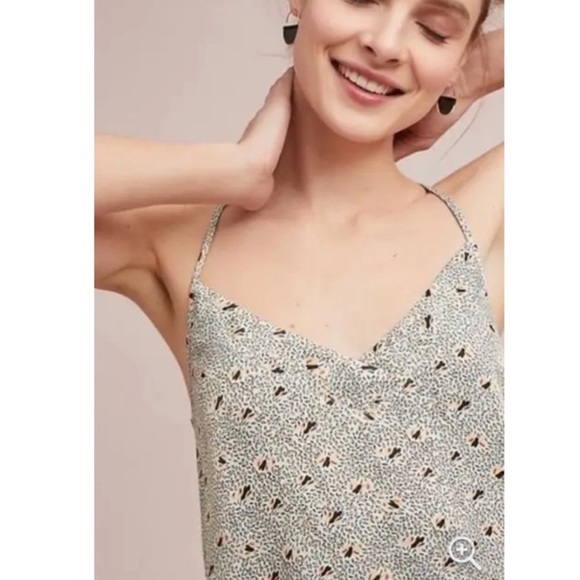 Anthropologie Floreat peach/navy blue on cream adjustable spaghetti stra… - Picture 2 of 16